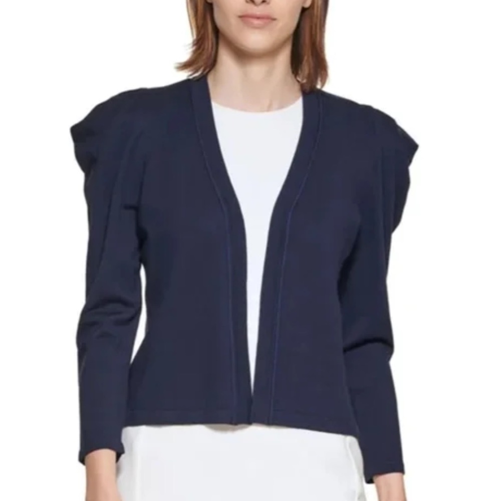 Calvin Klein Navy Blue Open Front Puffy Shoulder Sweater - S